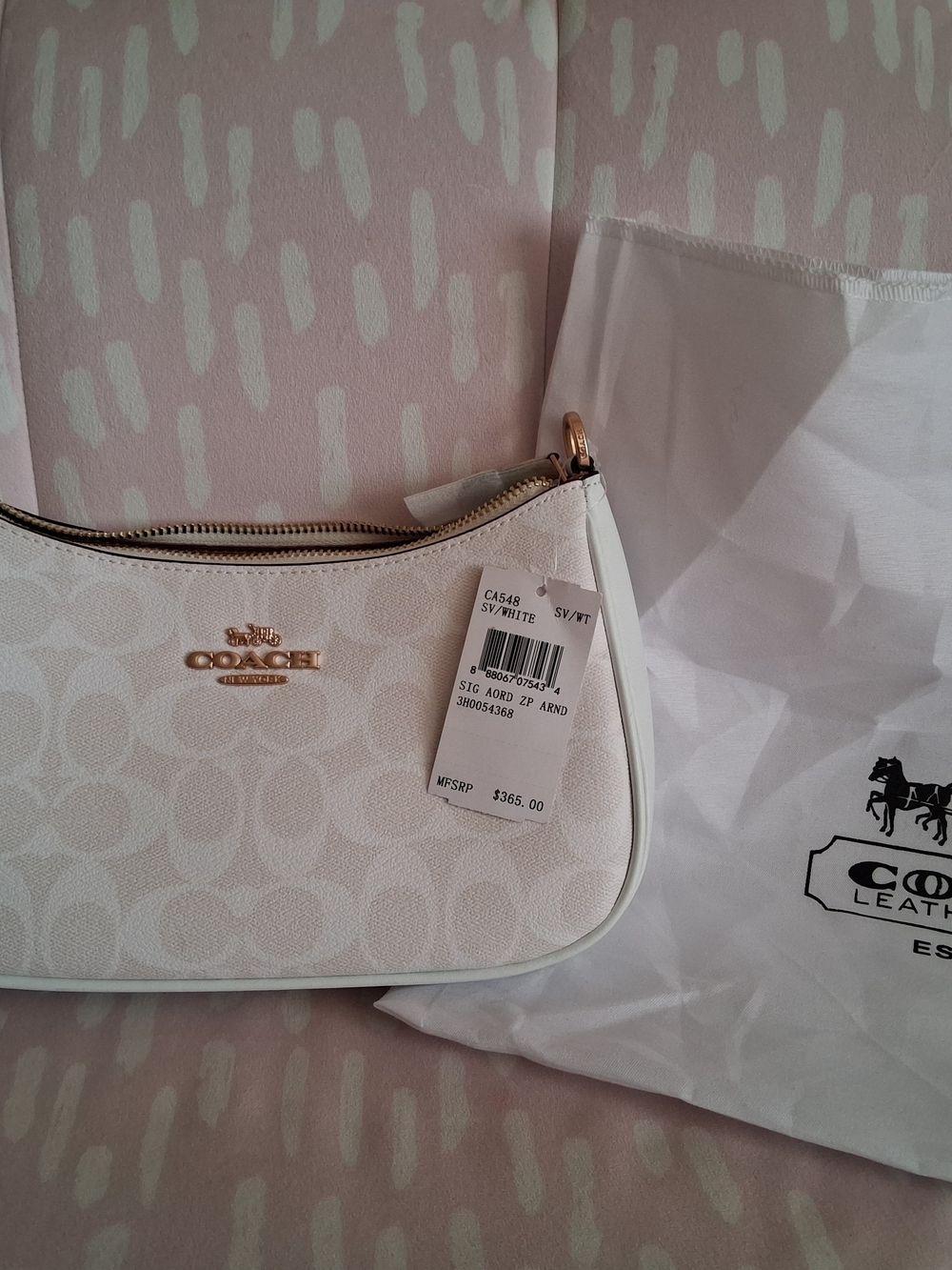 Coach White Signature Mini Shoulder Bag with Gold Hardware